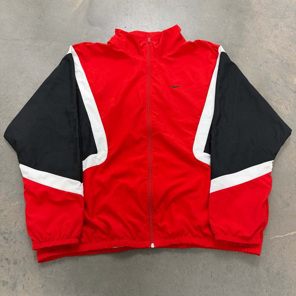 Nike Sportswear Script Logo Colorblock Windbreaker Jacket Red Black White Size X